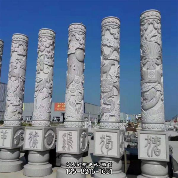 景区广场石雕文化柱花岗岩浮雕石龙柱（1）