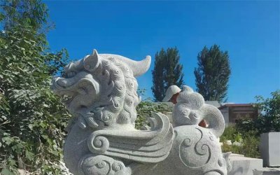 大理石定制寺庙庭院貔貅艺术雕塑
