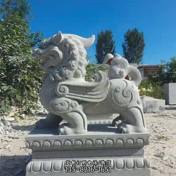 大理石定制寺庙庭院貔貅艺术雕塑
