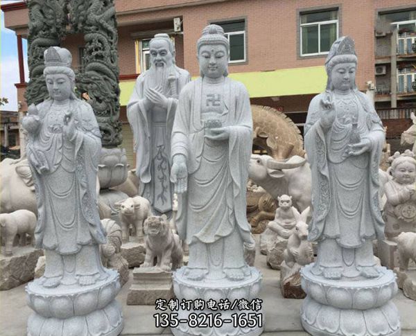 景区寺庙大型佛像景观石雕三宝佛雕塑（5）