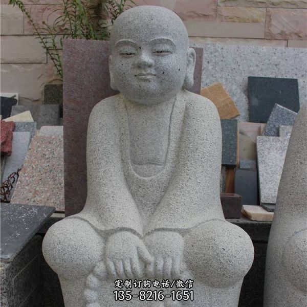 手拿佛珠的大理石石雕小和尚小沙弥雕塑