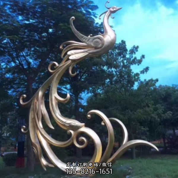校园广场不锈钢创意抽象飞翔的凤凰雕塑（2）