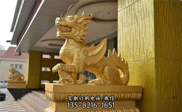 酒店企业门口摆放大型铜铸神兽麒麟雕塑（3）