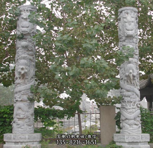 户外广场大型石雕龙柱雕塑  定制（2）