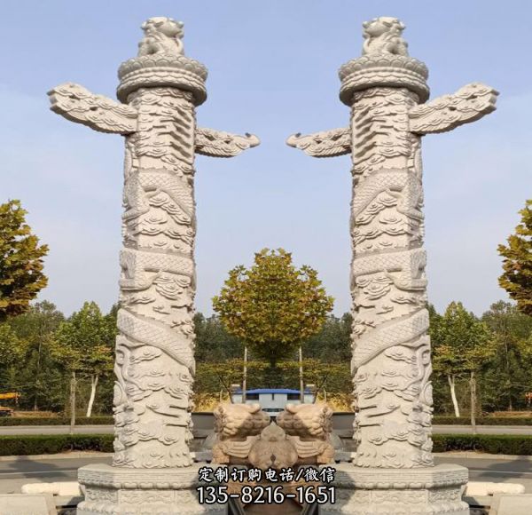 户外广场大型石雕龙柱雕塑  定制（1）