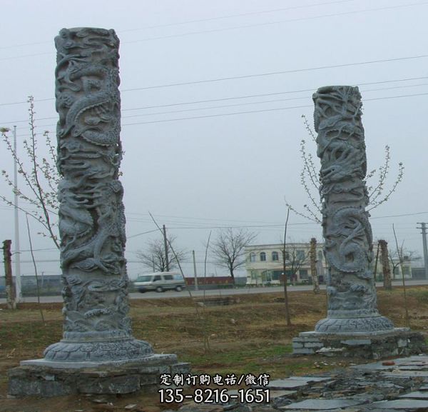 户外广场大型石雕龙柱雕塑  定制（4）