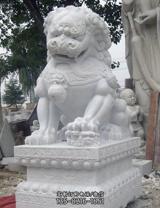 一对看门镇宅仿古汉白玉石狮子雕塑（4）