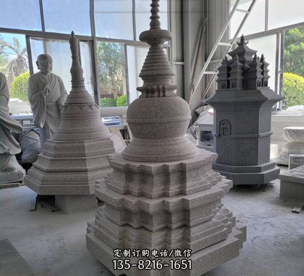 寺庙摆放青石多层三层小佛塔雕塑（1）