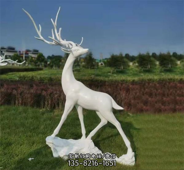 玻璃钢抽象白色母子鹿组合景观园林小品摆件 （3）