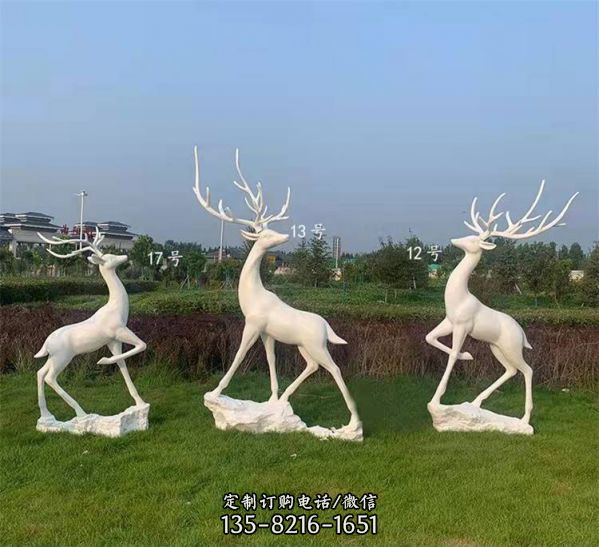 玻璃钢抽象白色母子鹿组合景观园林小品摆件 （2）