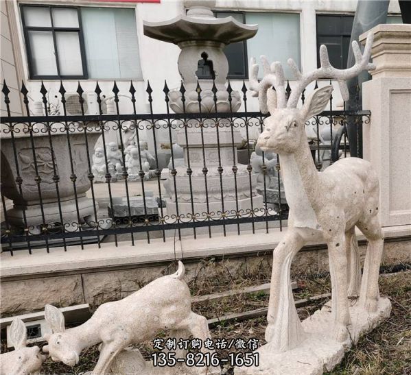 天然大理石动物雕塑 公园草坪花岗岩梅花鹿景观雕塑（5）