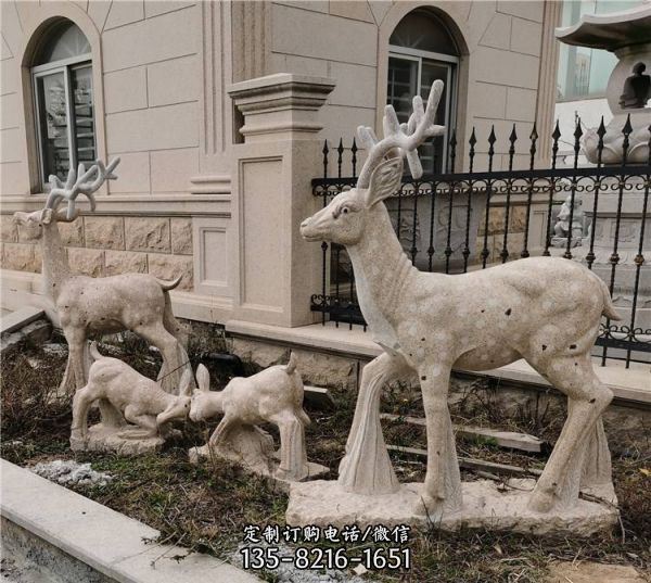 天然大理石动物雕塑 公园草坪花岗岩梅花鹿景观雕塑（3）