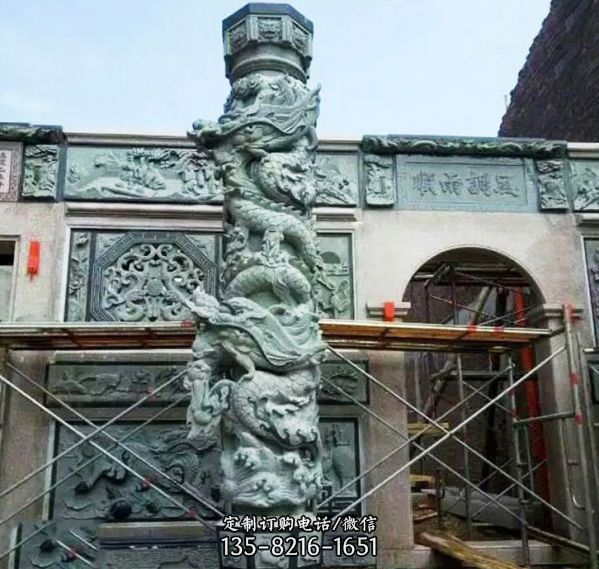 寺院祠堂门前装饰仿古青石龙柱雕塑（1）