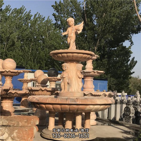  小区广场景观石雕流水黄锈石喷泉摆件（3）