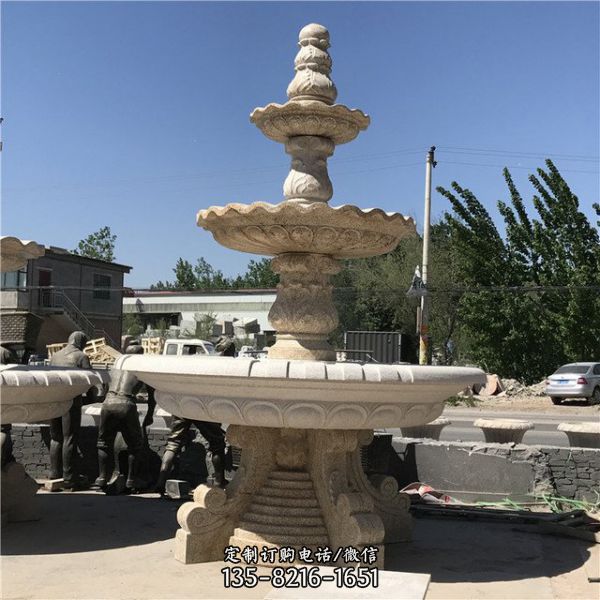  小区广场景观石雕流水黄锈石喷泉摆件（2）
