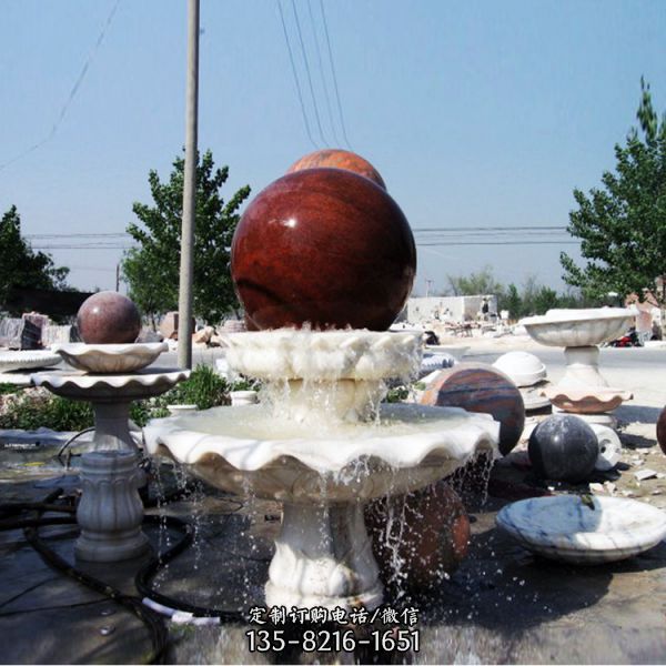 别墅庭院大理石晚霞红石球流水喷泉景观摆件（3）