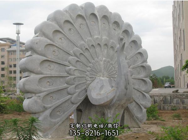 景区大理石景观石雕孔雀雕塑 （1）