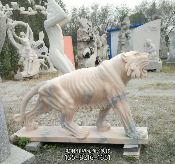 石雕下山猛虎 晚霞红老虎动物雕塑（2）