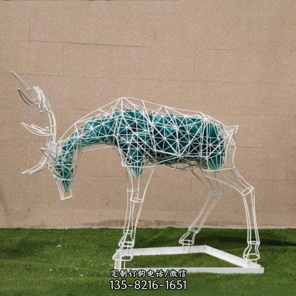 户外不锈钢镂空梅花鹿雕塑几何铁艺动物草坪园林景观美陈摆件（4）