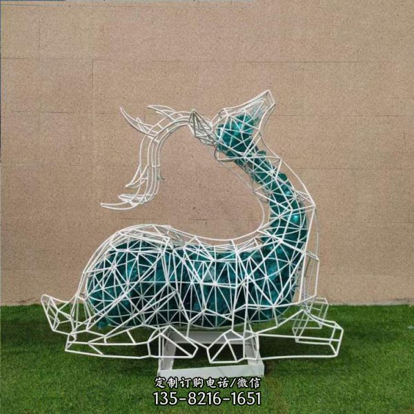 户外不锈钢镂空梅花鹿雕塑几何铁艺动物草坪园林景观美陈摆件（5）