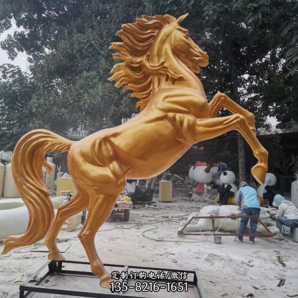 城市广场创意玻璃钢漆金奔腾的马雕塑（3）