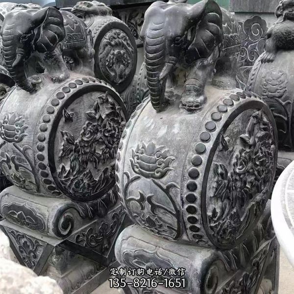 仿古做旧青石石雕貔貅、大象抱鼓石雕塑（3）