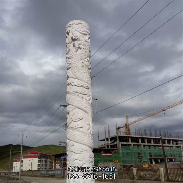 大型大理石石雕户外园林景观龙柱雕塑