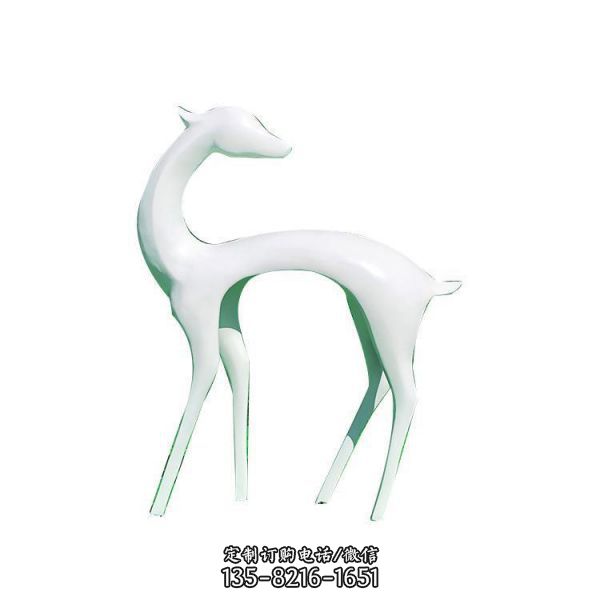 玻璃钢白色抽象回头鹿雕塑