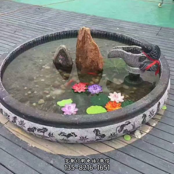 石雕鱼缸花盆养荷花缸青石仿古水缸庭院花园户外摆件（5）