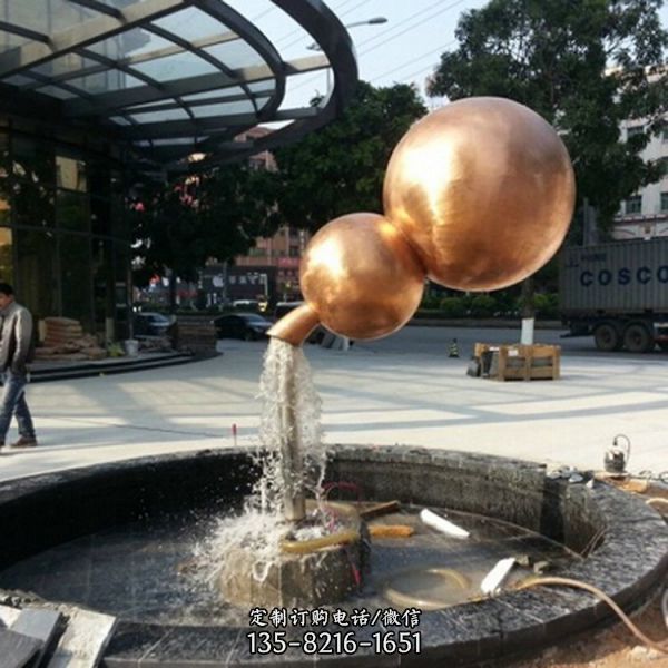 公园别墅大型纯铜葫芦喷泉摆件