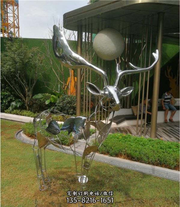 城市现代不锈钢雕塑公园景区抽象镂空鹿雕塑（4）