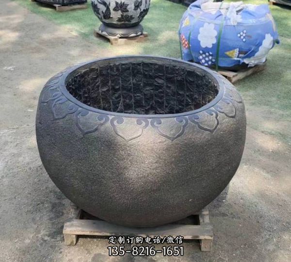 花盆仿古青石圆缸养鱼石头缸雕塑（3）