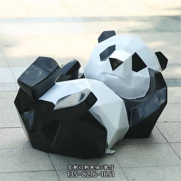 玻璃钢几何户外公园大型块面抽象熊猫雕塑