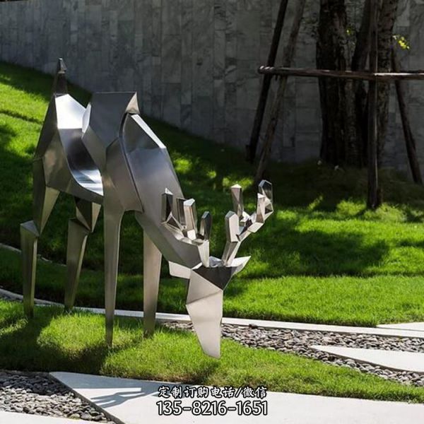 广场城市园林景观别墅景观雕塑不锈钢镂几何切面鹿雕塑（4）