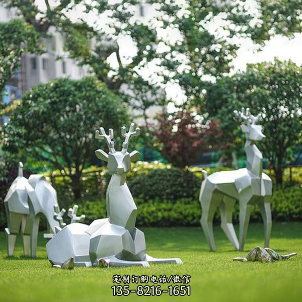 广场城市园林景观别墅景观雕塑不锈钢镂几何切面鹿雕塑（3）
