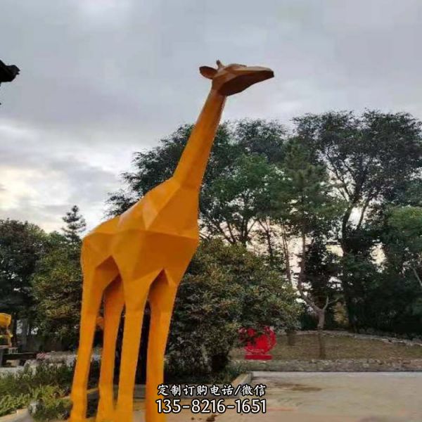 公园别墅小区小品摆件不锈钢几何动物长颈鹿雕塑（3）