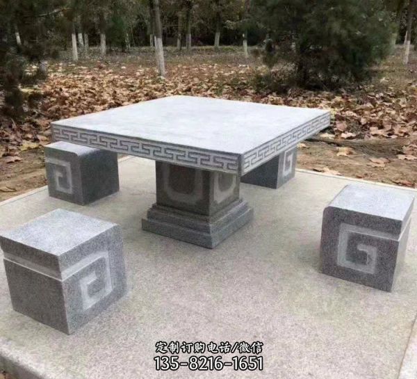 汉白玉石桌石凳摆件 户外庭院休闲桌椅 雕塑（3）