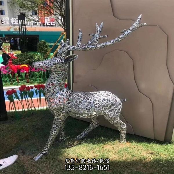 现代不锈钢镂空抽象动物雕塑公园园林景观动物造型摆件