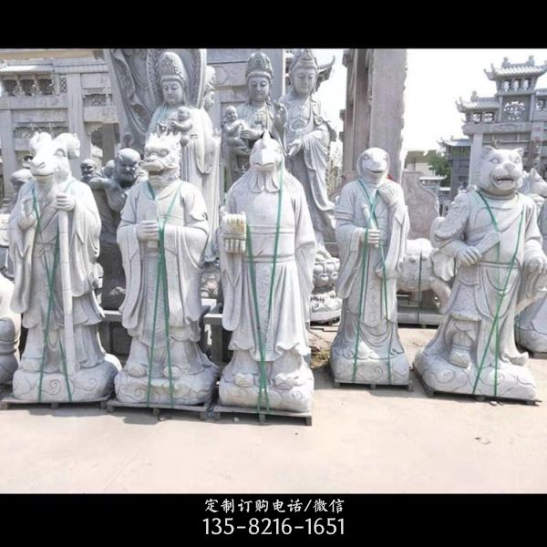 景区大理石石雕手面人物动物十二生肖雕塑
