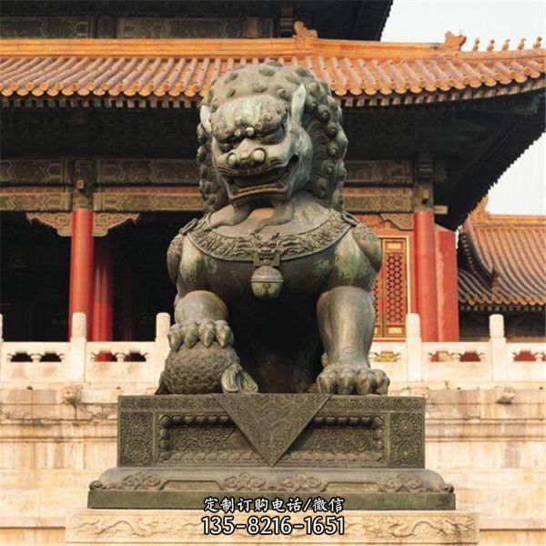 铜雕仿古门口对狮子雕塑大型景区装饰摆件