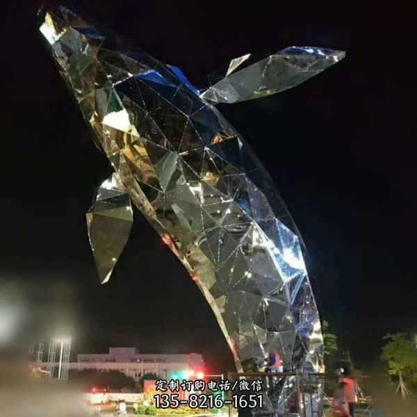 不锈钢铁艺白钢鱼海豚鲸鱼广场水景雕塑