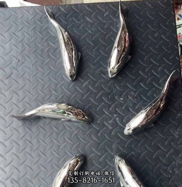 不锈钢铁艺白钢鱼海豚鲸鱼广场水景雕塑（3）