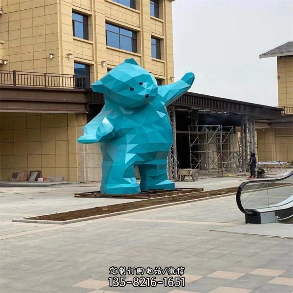 广场大型不锈钢几何动物熊摆件