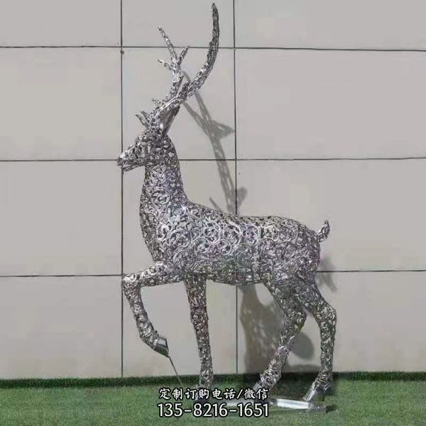 不锈钢镜面镂空鹿雕塑城市园林景观装饰摆件（4）