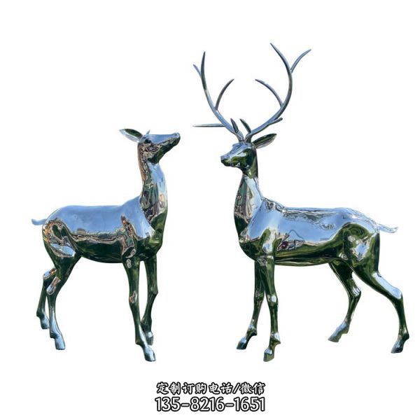 不锈钢镜面镂空鹿雕塑城市园林景观装饰摆件（5）
