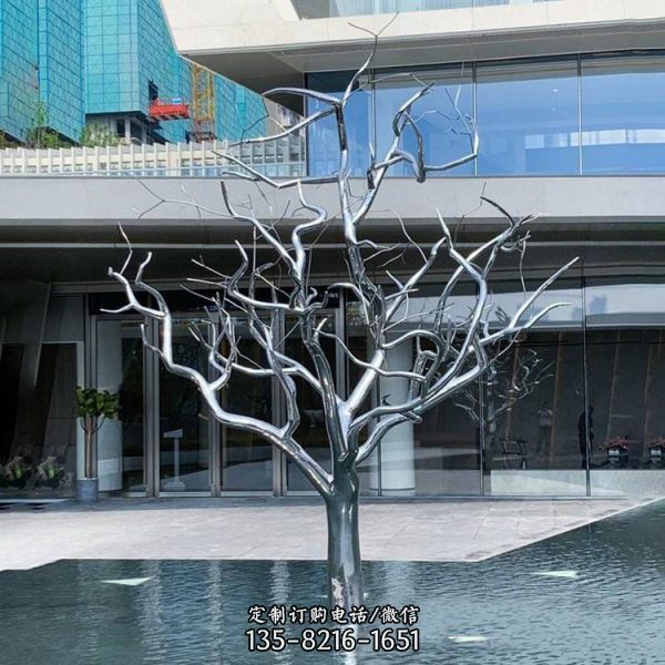 不锈钢抽象喷漆大树造型户外园林景观小品（5）