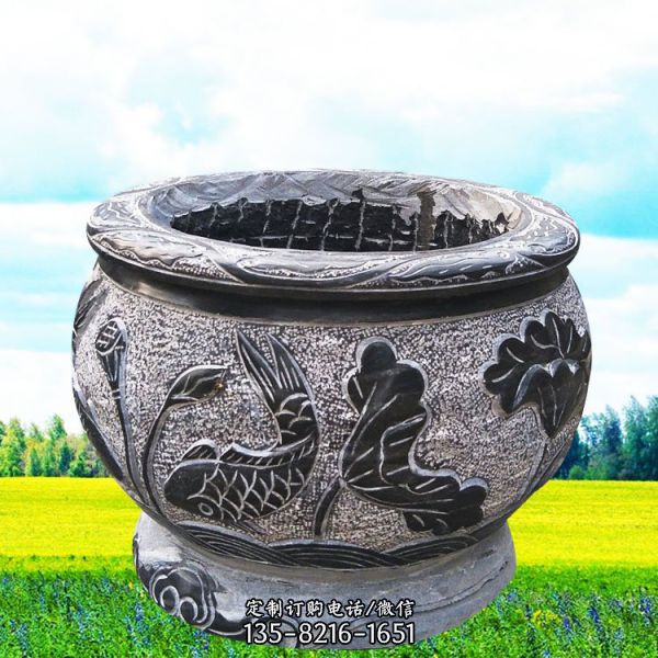 石雕鱼缸青石仿古做旧鱼缸雕花石水缸大理石鱼缸整石花盆雕刻（2）