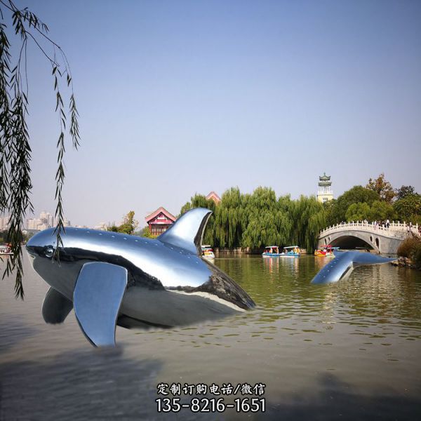 不锈钢鲸鱼鲲雕塑大型广场水景摆件（1）