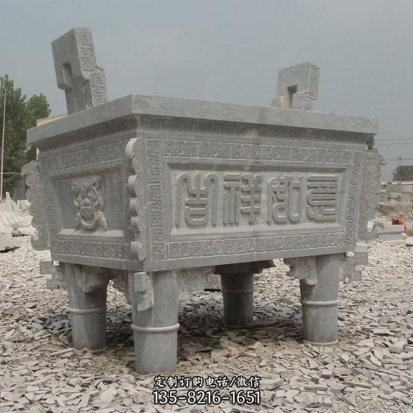 寺院祠堂祭祀供奉摆件大理石香炉鼎雕塑 （4）