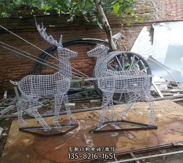 公园草坪动物摆件镂空小鹿不锈钢雕塑（5）